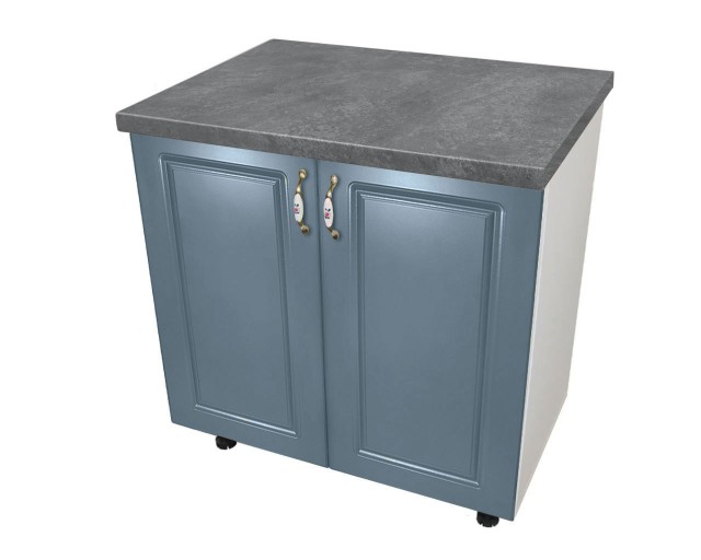 Masca pentru chiuveta cu 2 usi 80 cm Zebra, Alb/MDF Albastru cu blat Beton, 80 x 85 x 60 cm